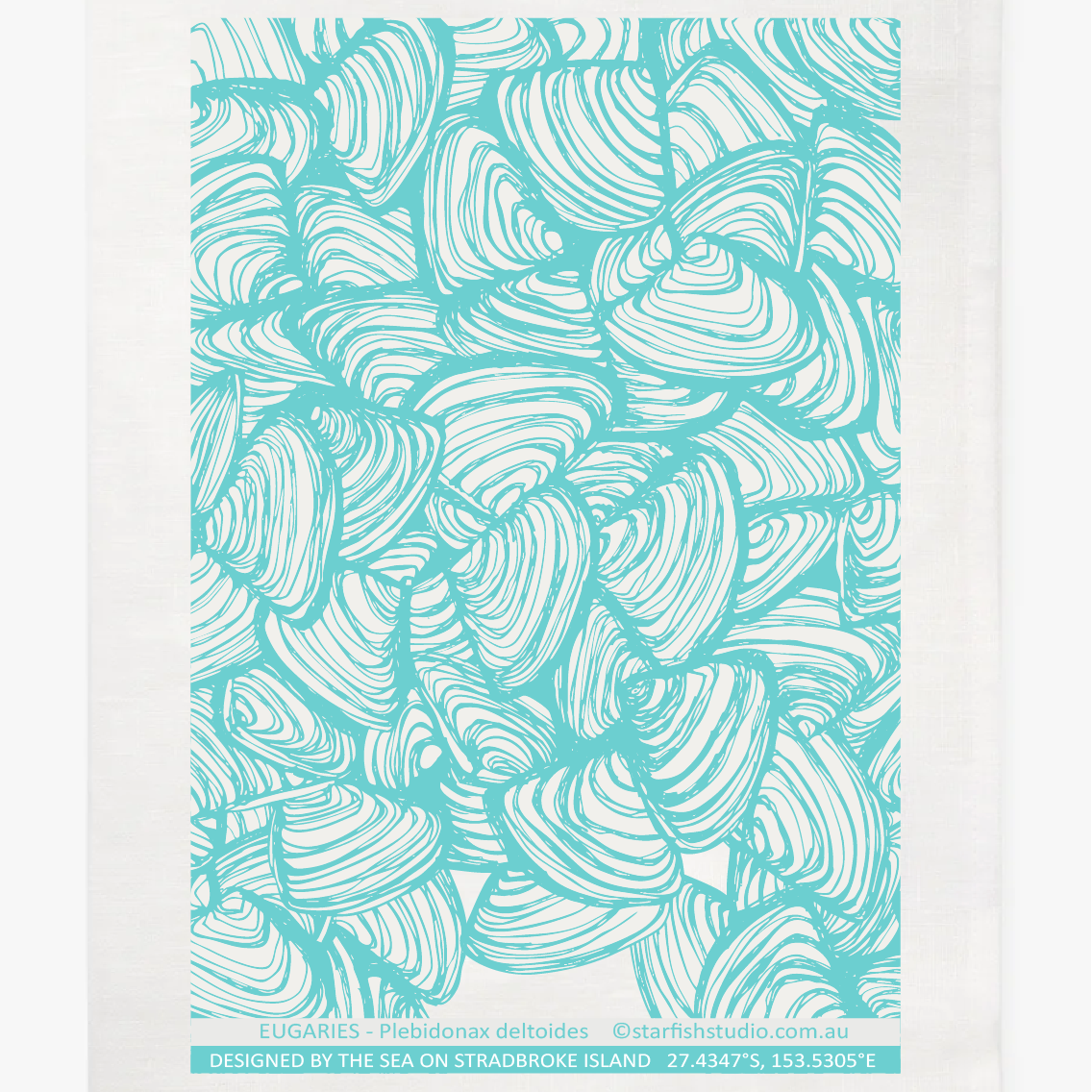 Eugaries Linen Tea Towel – Hand Printed Teal Design by Jess Scott Pure Linen