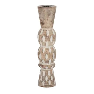 Large white washed candle holder