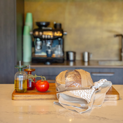 Bait Ball Linen Tea Towel – White Print on Oatmeal by Jess Scott