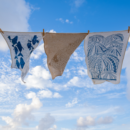 Pure Linen Tea Towel, Sea Urchin, navy