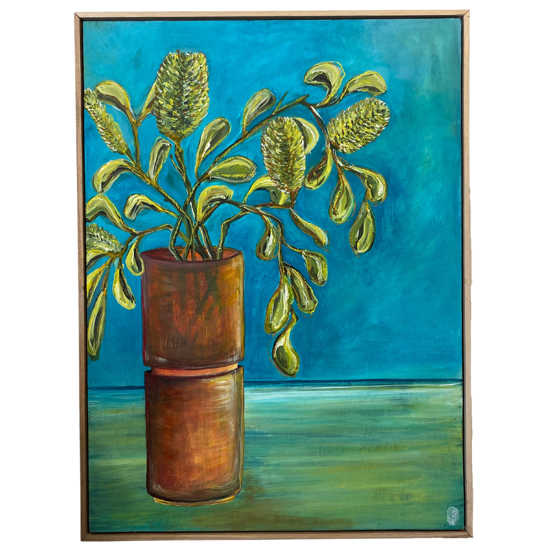 "Banksias in an Orange Vase"  - Jess Scott