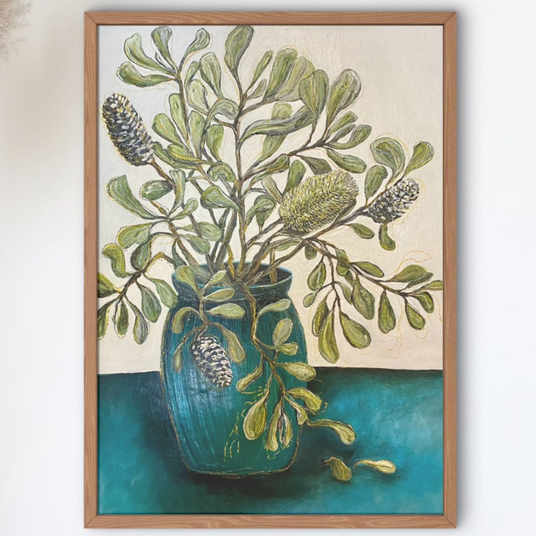 "Blue Vase and Banksias"  - Jess Scott