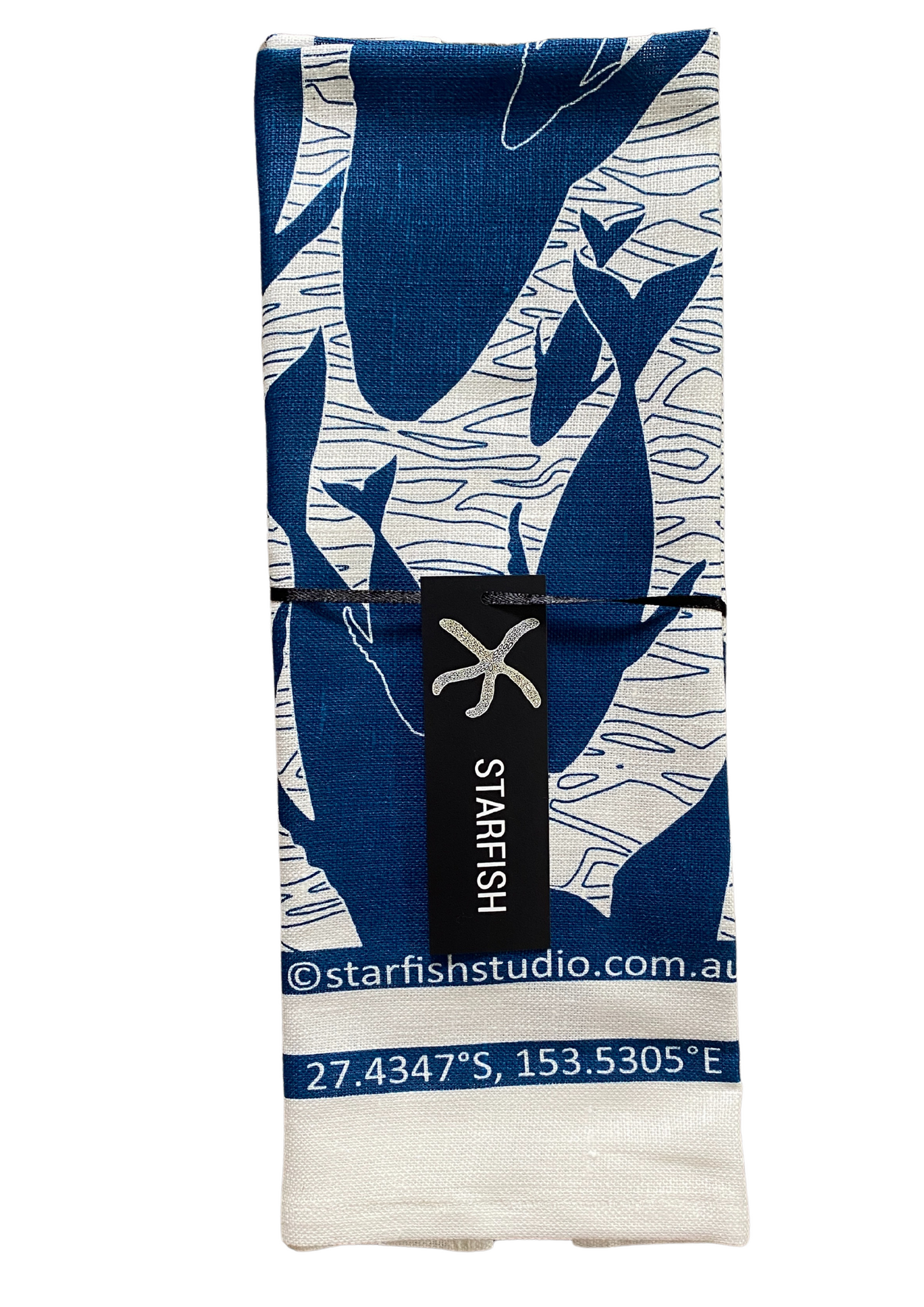 Pure Linen Tea Towel, Humpbacks, blue