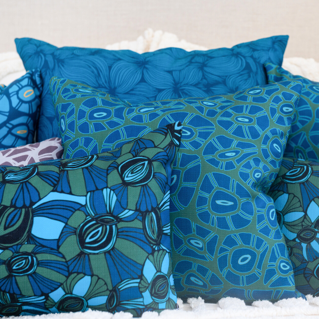 Barnacle Rockpool Cushion – Outdoor Coastal by Jess Scott