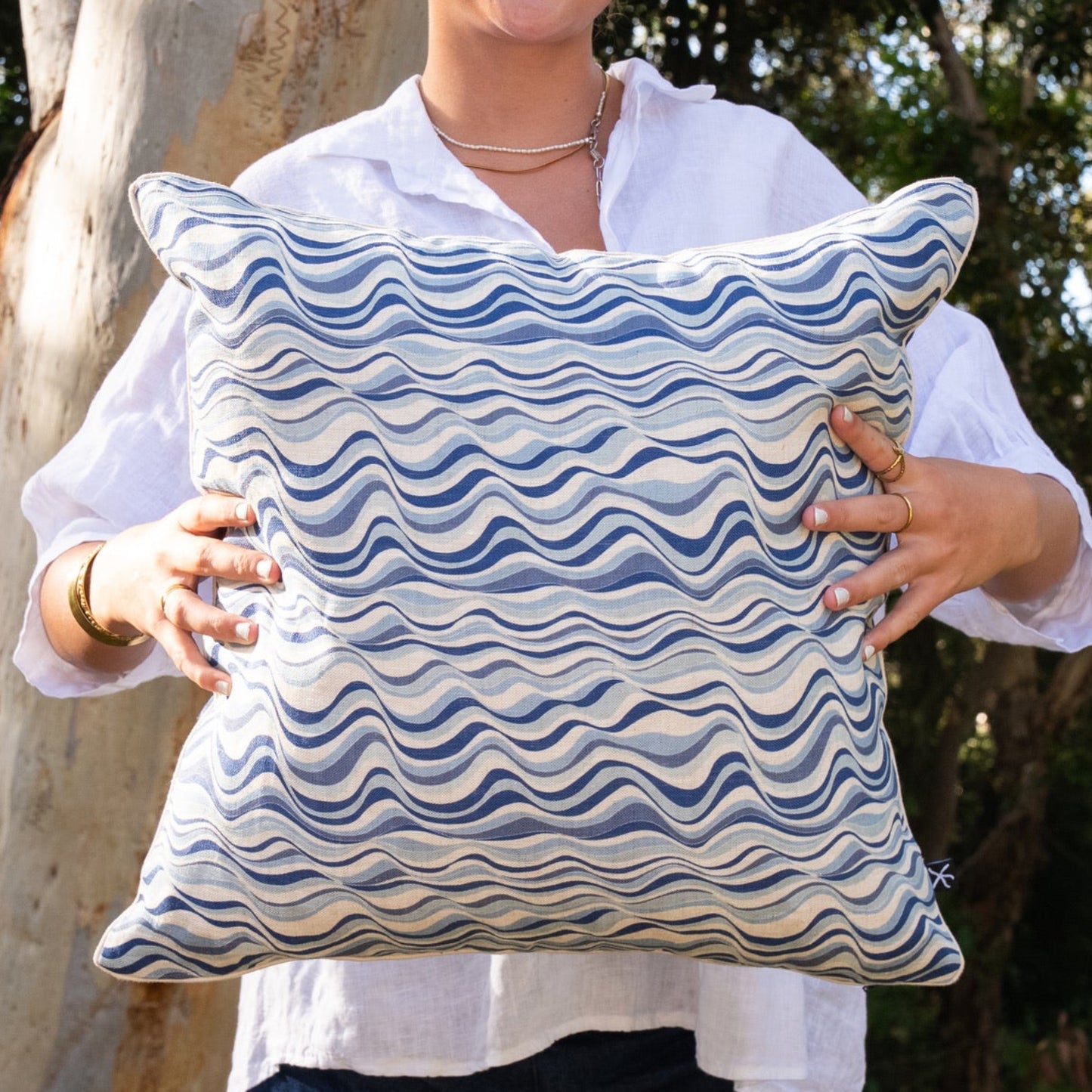Linen Cushion Cover - Pacific - Straddie Stripe