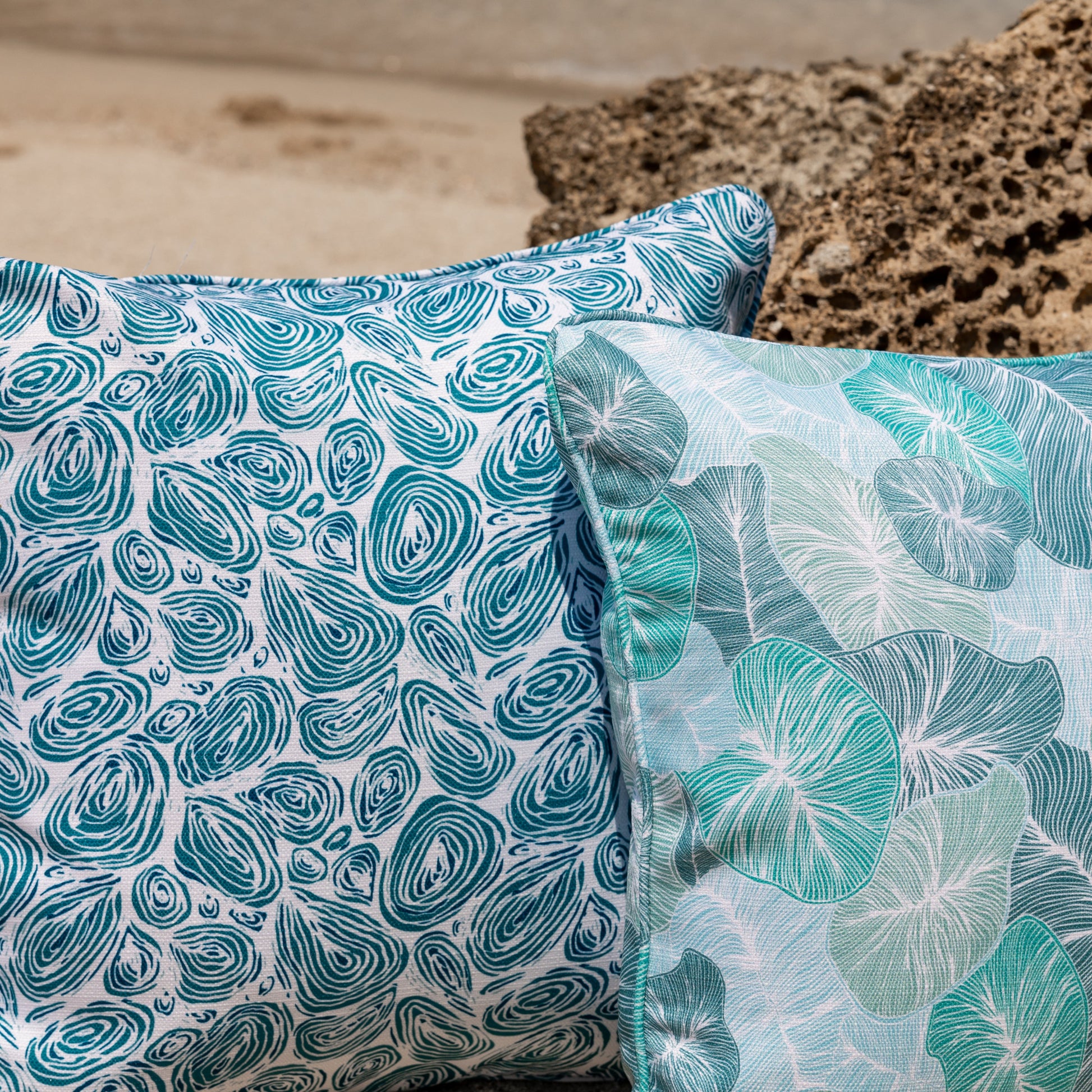 Seascape Eddies Reef Cushion – Outdoor Coastal by Jess Scott