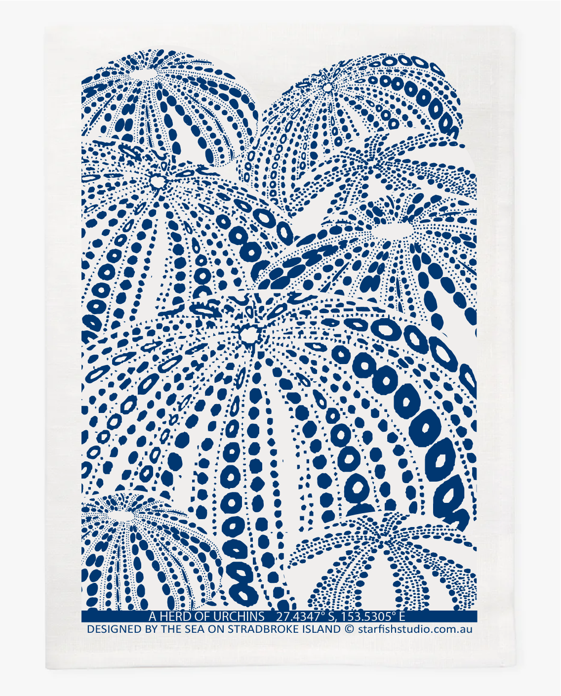 Pure Linen Tea Towel, Sea Urchin, navy