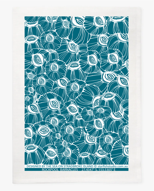 Pure Linen Tea Towel, Barnacles, Mossy Teal