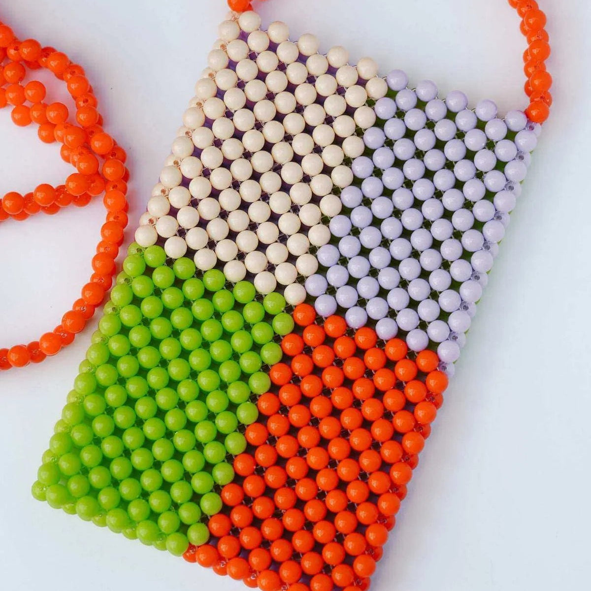 Beaded Phone bag - GREEN + LILAC + ORANGE