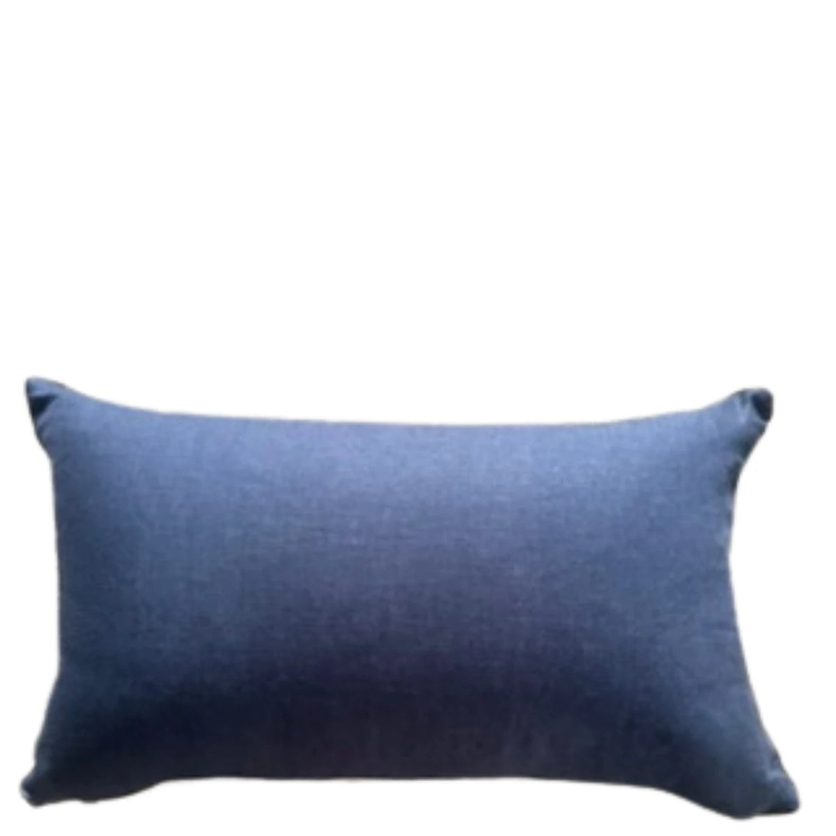Navy linen reverse of rectangular Pacific Pipi cushion cover with natural piping