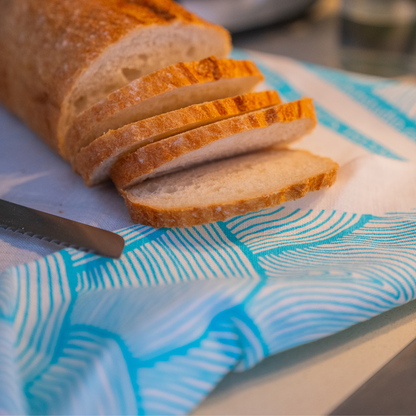 Pure Linen Tea Towel, Minjerribah Mermaid Scales, aqua